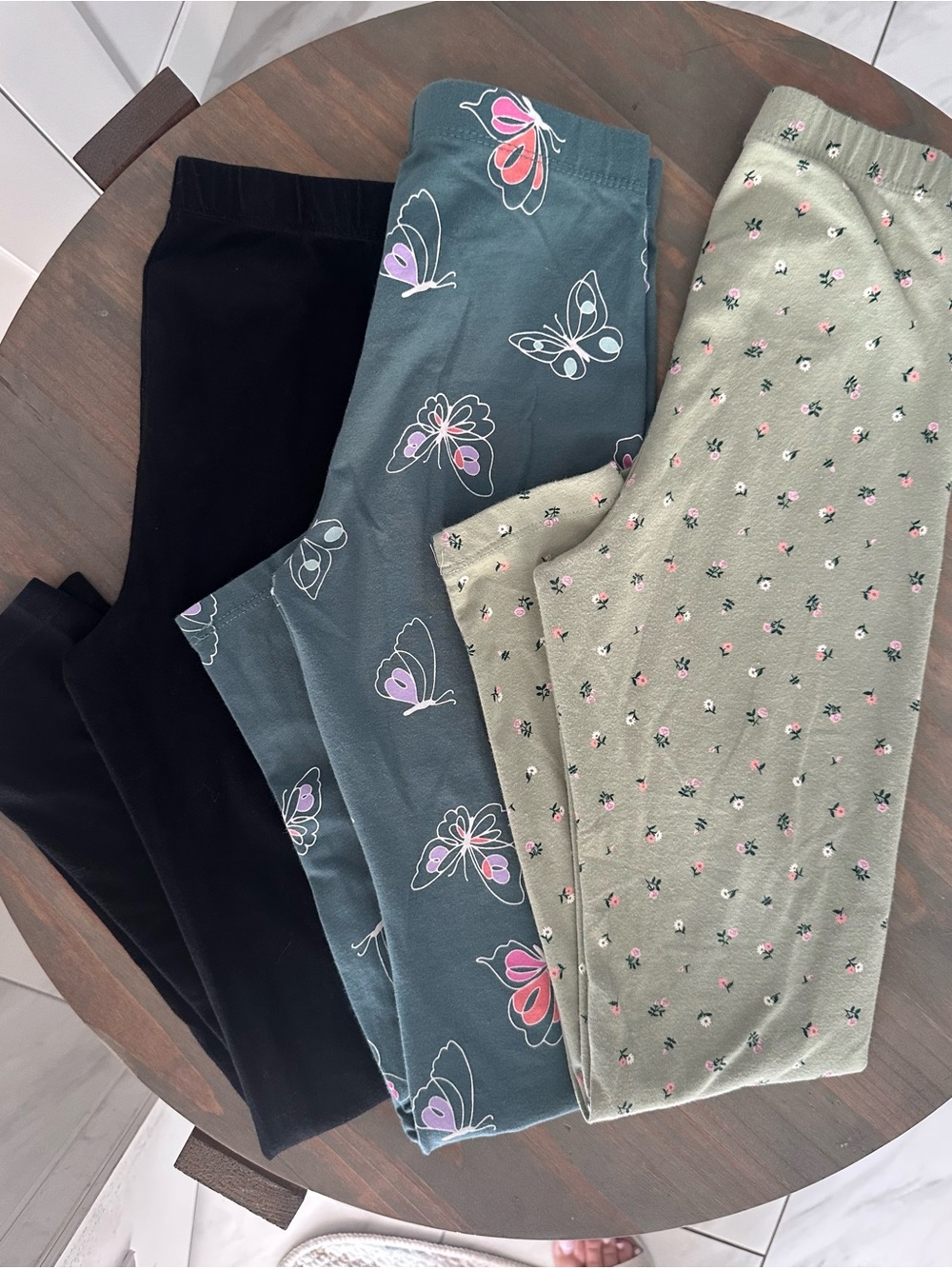 Cat & Jack Girls 3-Pack Leggings – Black, Teal Butterfly & Sage Floral